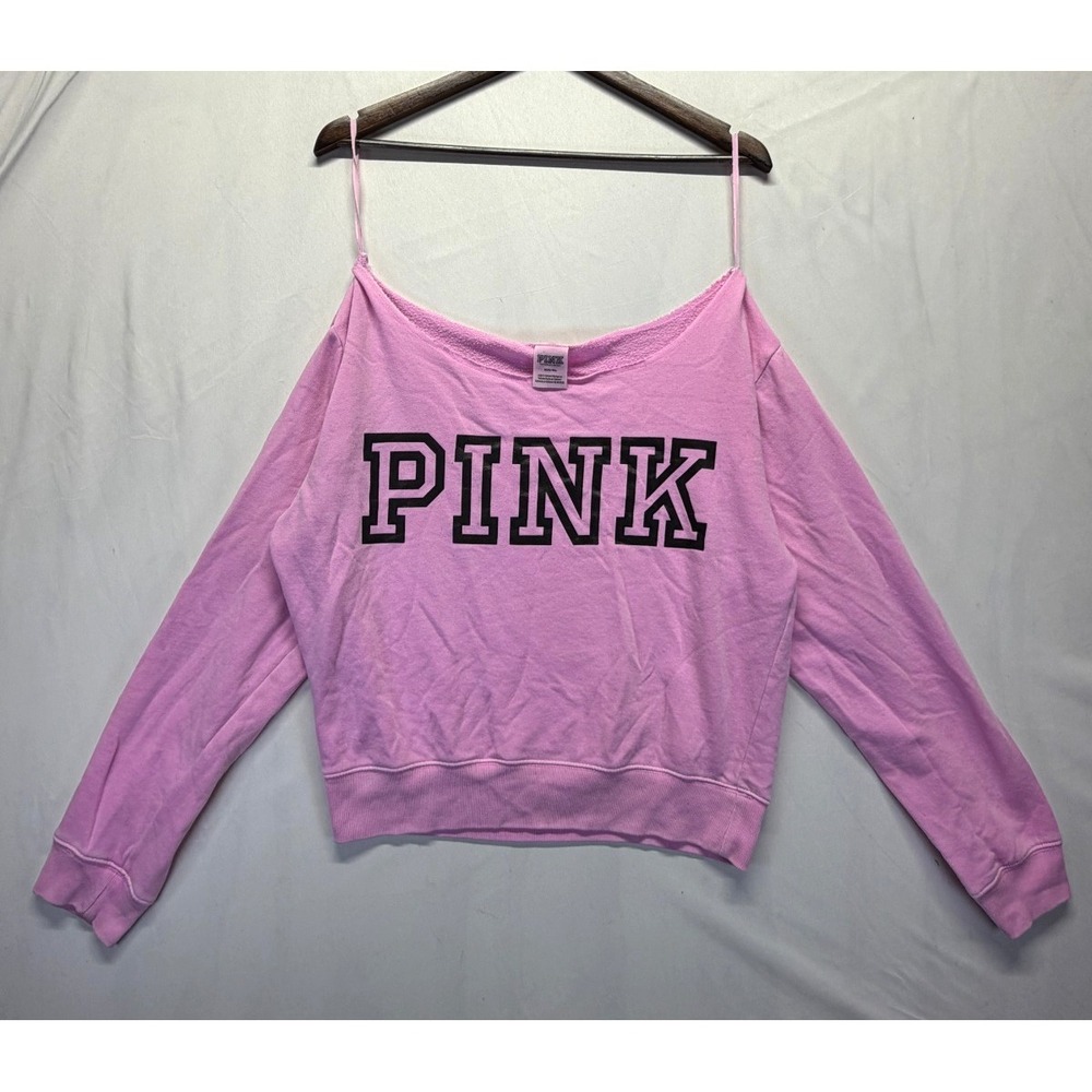 Victoria's Secret PINK Sweatshirt Womens Medium Light Pink Logo Off The Shoulder